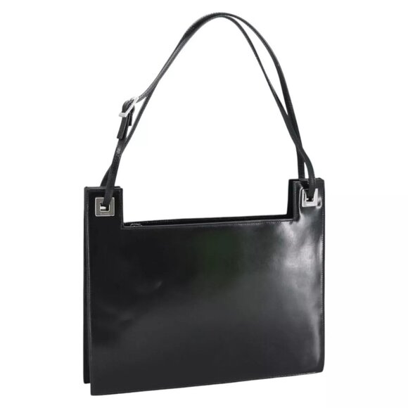 GUCCI Shoulder Bag Enamel Black Auth 98617 - Picture 1 of 16